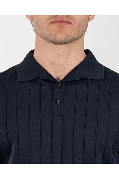 TerziAdemAltun Italian Style S Slim Fit Polo Neck Knitwear Sweater Navy Blue T14490