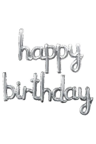 Danex Metallic Foil Balloon Set - 'Happy Birthday', 45x85 & 45x124 cm, Silver, Straw Included