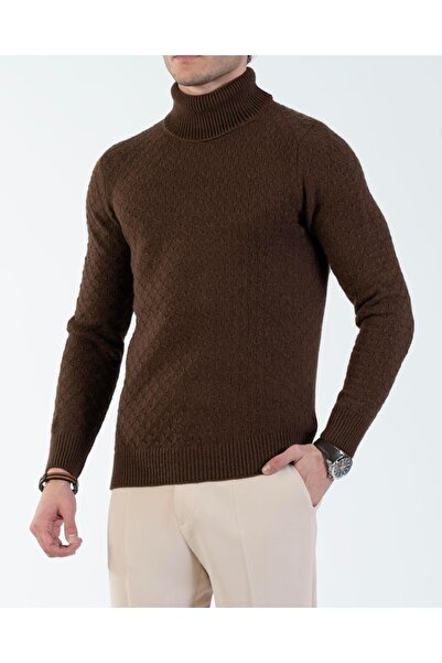 TerziAdemAltun Italian Style S Slim Fit Turtleneck Men's Knitwear Sweater Brown T13005