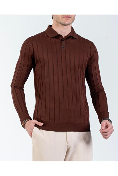 TerziAdemAltun Italian Style S Slim Fit Polo Collar Knitwear Sweater Tile T14493