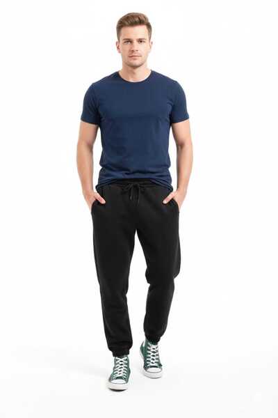 fh fashionhere Men's Elasticated Cuffs 3 Thread Cotton Soft Jogger Black Sweatpants