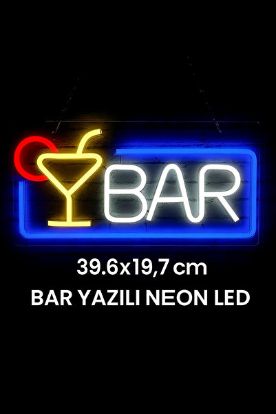 Yenilig 39.6x19.7 cm BAR Yazılı Neon Led - Dekoratif, Canlı ve Duvar Tipi Ayd...