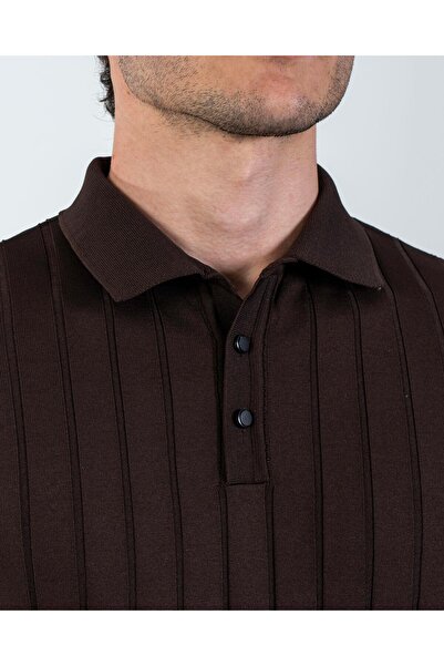 TerziAdemAltun Italian Style S Slim Fit Polo Neck Knitwear Sweater Brown T14491