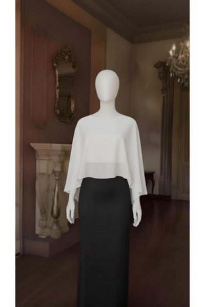 MERİT FASHION Şifon Abiye Pelerin Kısa