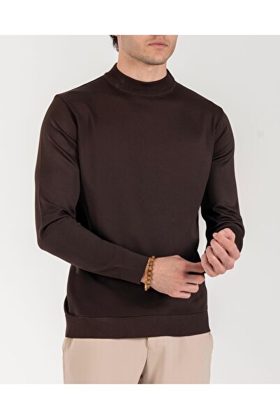 TerziAdemAltun Italian Style S Slim Fit Crew Neck Knitwear Sweater Brown T14526