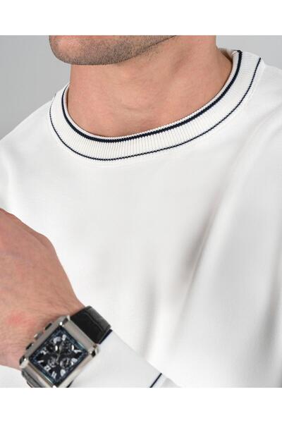 TerziAdemAltun Italian Style S Slim Fit Crew Neck Knitwear Sweater White T14502