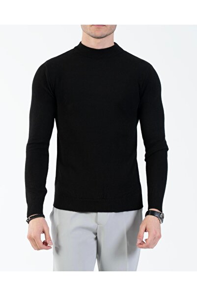 TerziAdemAltun Italian Style S Slim Fit Men's Half Turtleneck Knitwear Sweater Black T13601