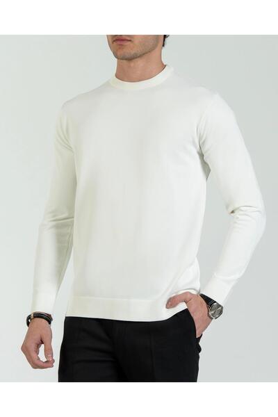 TerziAdemAltun Italian Style S Slim Fit Crew Neck Knitwear Sweater White T14496