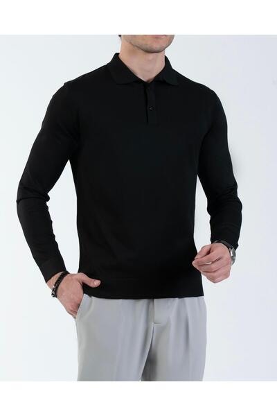 TerziAdemAltun Italian Style S Slim Fit Polo Neck Knitwear Sweater Black T14515
