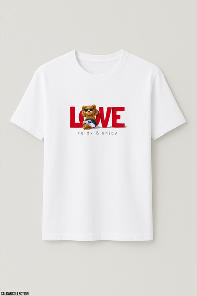 CALKARCOLLECTION Unisex Oversized Love Teddy Relax & Enjoy T-Shirt