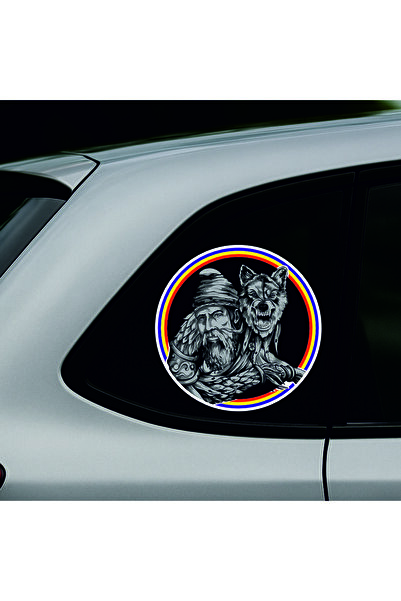 StickITsibiu Auto-Moto Sticker – Dac with the Wolf | Premium Glossy Laminated Print – 23×23 cm