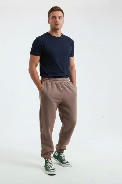 fh fashionhere Men's Elasticated Cuffs 3 Thread Cotton Soft Jogger Brown Sweatpants