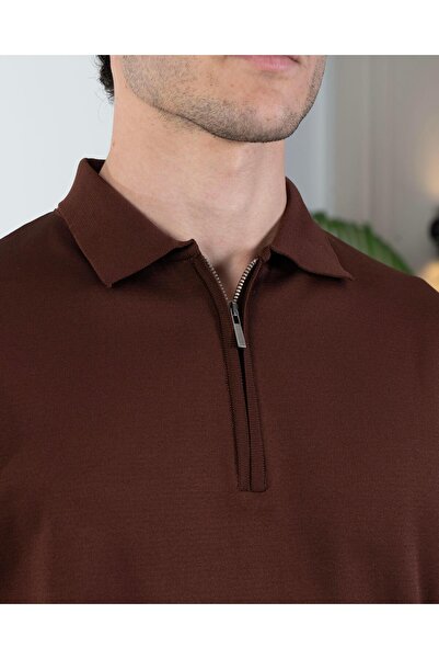 TerziAdemAltun Italian Style S Slim Fit Zipper Polo Neck Knitwear Sweater Tile T14514