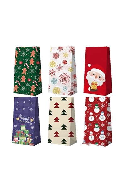 Flippy ® Set de 12 pungi cadou de Crăciun cu 12 autocolante, 22x12x8 cm, hârt...