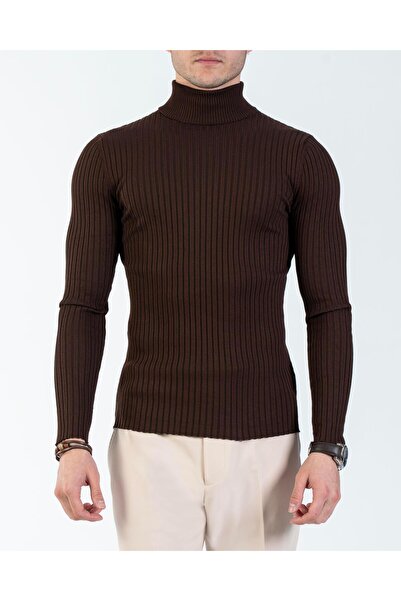 TerziAdemAltun Italian Style S Slim Fit F Corded Fabric High-Necked Knitwear Male Sweater Tile T10616