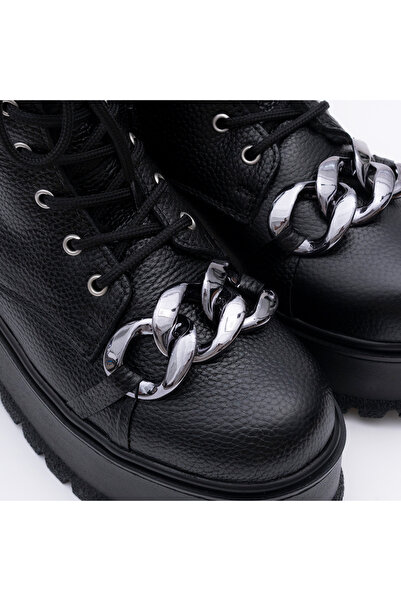 VAGAM Black Genuine Leather Boots with Platform