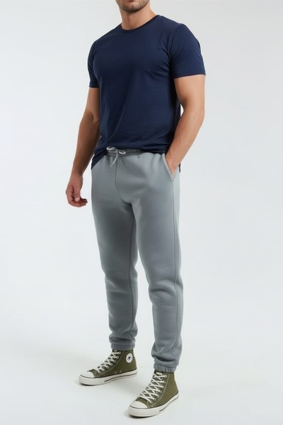 fh fashionhere Men's Elasticated Cuffs 3 Thread Cotton Soft Jogger Light Smoked Sweatpants