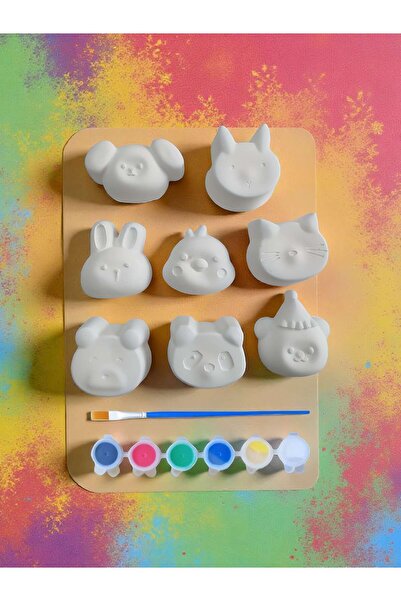 Atölye yüksel Kafadarlar Taş Boyama Seti = 8 Taş + 6 renk boya + Fırça