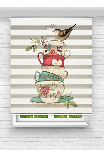 vanilyahome Kahve Fincanlı Desenli Mutfak Temalı Dijital Baskılı Zebra Stor P...