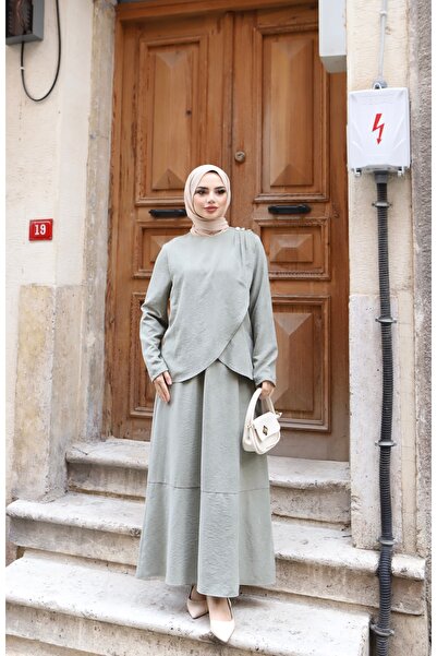 NİSUM MODA Shoulder Pleated Silk Suede Dress