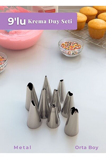 Jet's Home Orta Boy 9’lu Metal Krema Duy Seti – Pasta Duyu Cupcake ve Kurabiy...