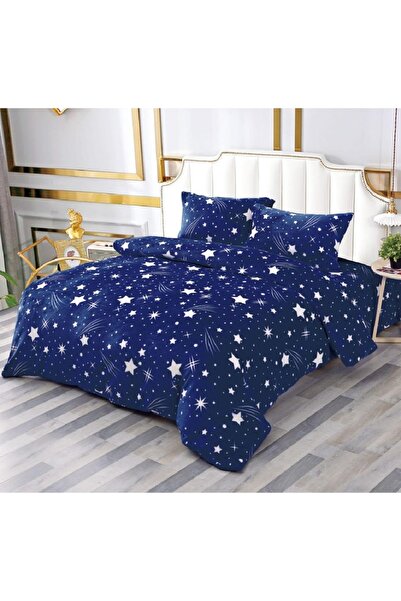 OEM Lenjerie de pat, Cocolino, 2 persoane, 4 piese, cu elastic, albastru , cu steluțe albe, CC450