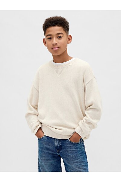 GAP Erkek Çocuk Krem Relaxed Bisiklet Yaka Kazak