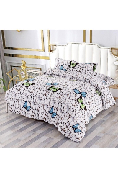 OEM Bed linen, Cocolino, 2 persons, 4 pieces, with elastic, gray, with stones and butterflies, CC488