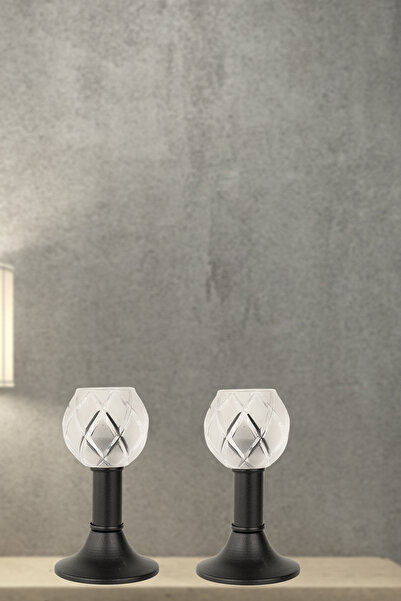 Begüsa Nira 2 Adet Camlı Tealight Mumluk Siyah