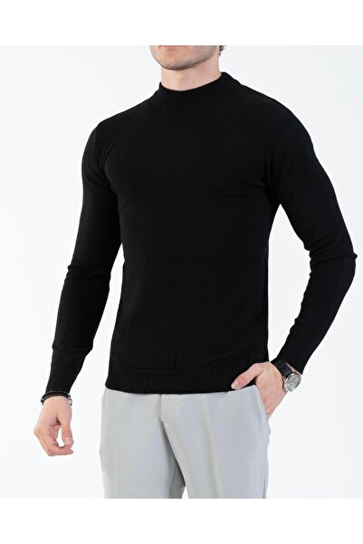 TerziAdemAltun Italian Style S Slim Fit Men's Half Turtleneck Knitwear Sweater Black T13601