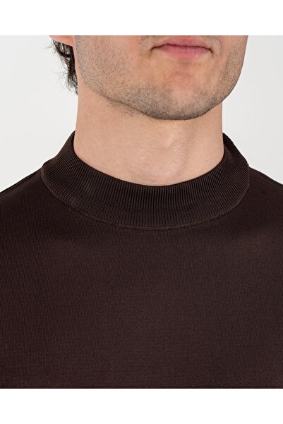 TerziAdemAltun Italian Style S Slim Fit Crew Neck Knitwear Sweater Brown T14526