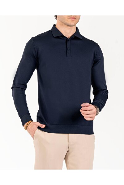 TerziAdemAltun Italian Style S Slim Fit Polo Neck Knitwear Sweater Navy Blue T14518