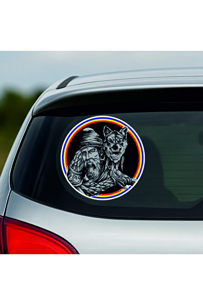 StickITsibiu Car Sticker - Dac with his wolf - RO Black - Glossy Laminate - Auto-Moto stickers