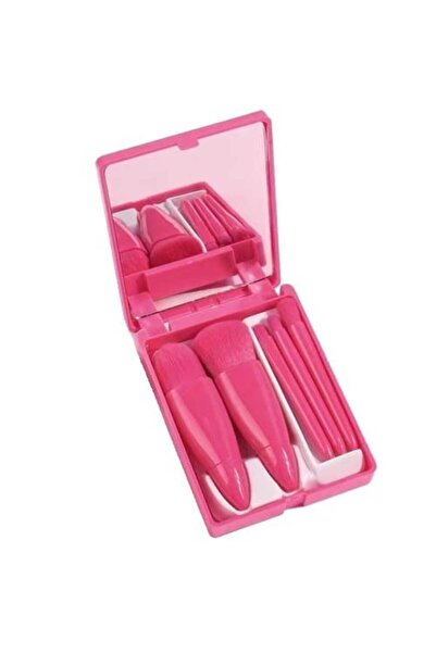 KIT PRO PROFESSIONAL Set of 5 mini makeup brushes, portable, case with mirror, Fuchsia