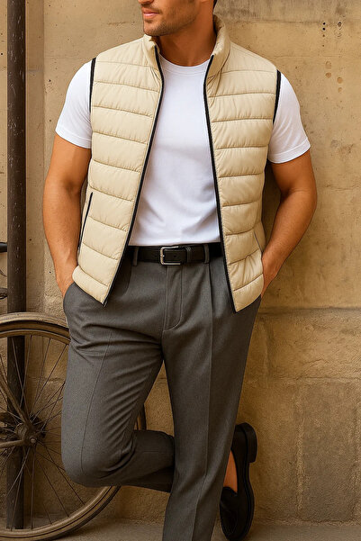 comstar Men's Winter Sleeveless Trendy Lined Cream Puffer Vest