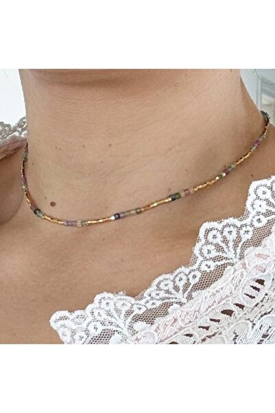 Ezera Colier Boho cu turmalină multicoloră, alamă placată cu aur -