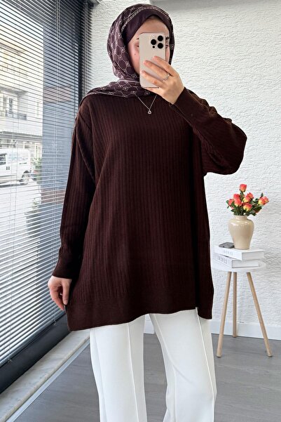 MELEK ARAZ Corded Fabric Oversized Women's Sweater - Brown