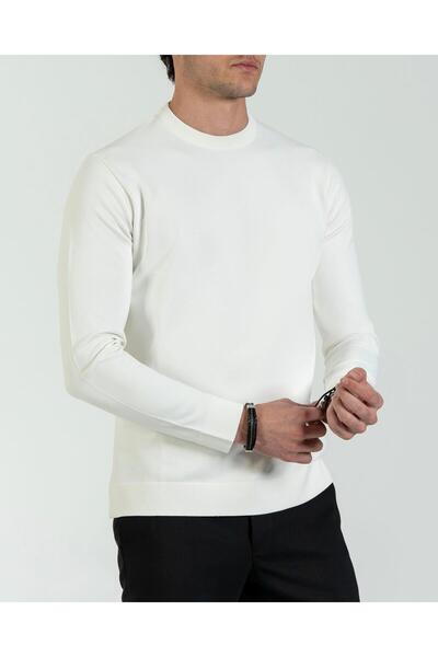 TerziAdemAltun Italian Style S Slim Fit Crew Neck Knitwear Sweater White T14496