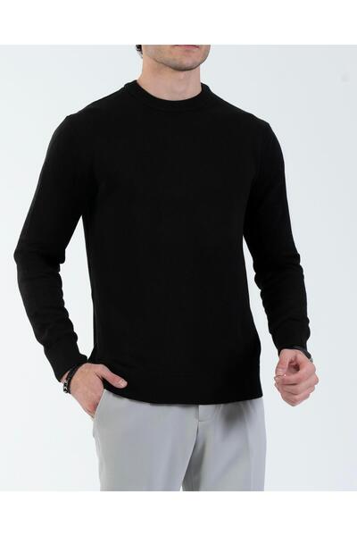 TerziAdemAltun Italian Style S Slim Fit Men's Crew Neck Knitwear Sweater Black T13123