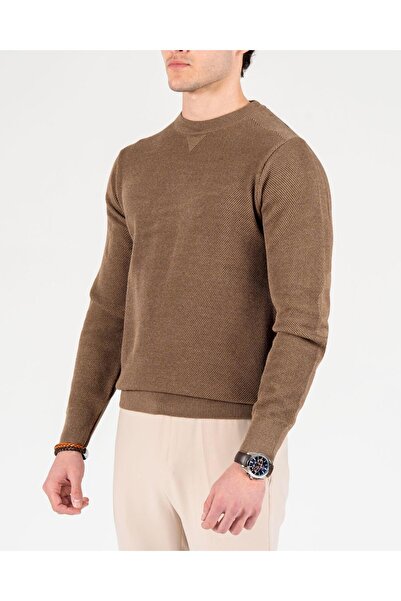 TerziAdemAltun Italian Style S Slim Fit Men's Crew Neck Knitwear Sweater Brown T13136