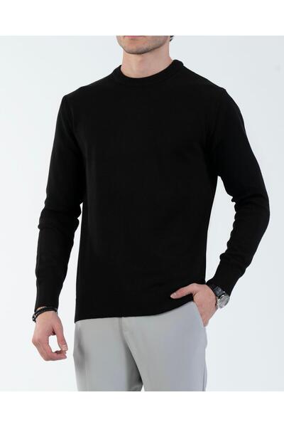 TerziAdemAltun Italian Style S Slim Fit Men's Crew Neck Knitwear Sweater Black T13123