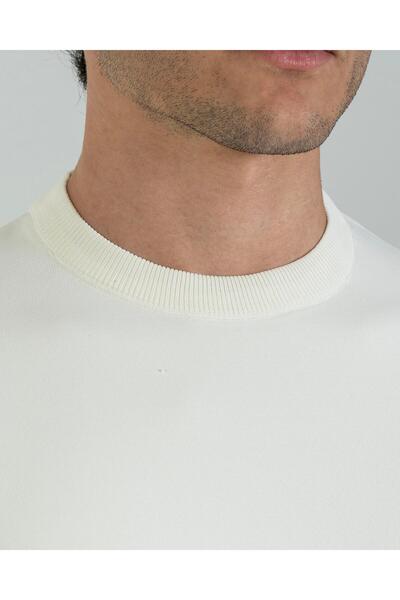 TerziAdemAltun Italian Style S Slim Fit Crew Neck Knitwear Sweater White T14496