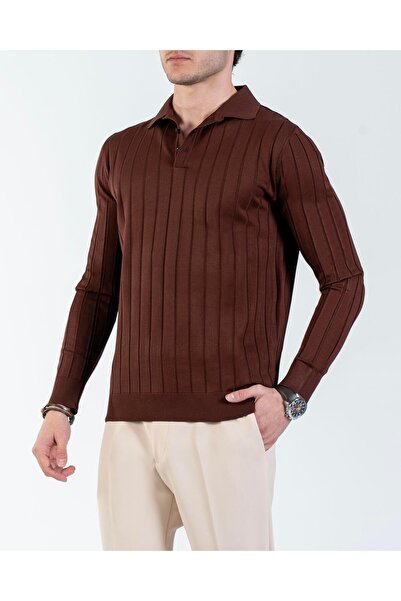 TerziAdemAltun Italian Style S Slim Fit Polo Collar Knitwear Sweater Tile T14493