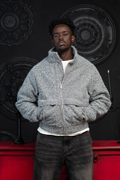 AKÇAYLAR Oversized Crop Model Lined Woolen Coat with Side Pockets