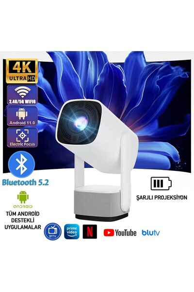 chimon Kablosuz YENİ PRO 1080P 4K ULTRA HD SonVersiyon Şarjlı Projeksiyon Android Wifi BT Sinema Projektör