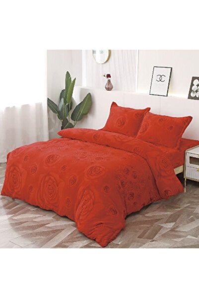 OEM Bed linen, Cocolino, 2 persons, 4 pieces, with elastic, red, with red roses, CC482
