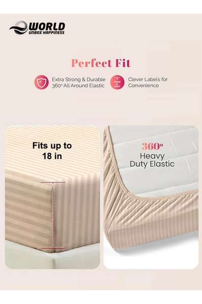 Eworld Single Size Striped Microfiber Fitted Bedsheet, Deep Pocket, Breathable & Washable