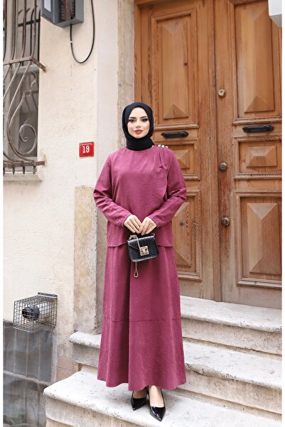 NİSUM MODA Shoulder Pleated Silk Suede Dress