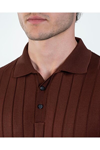 TerziAdemAltun Italian Style S Slim Fit Polo Collar Knitwear Sweater Tile T14493