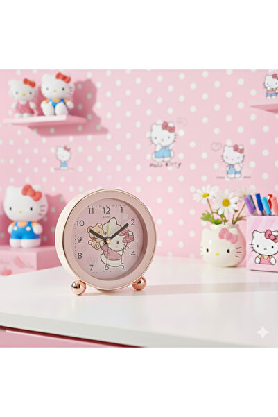 Livava Yuvarlak Hello Kitty Mini Masa Saati Alarmlı, Beyaz, 10x10